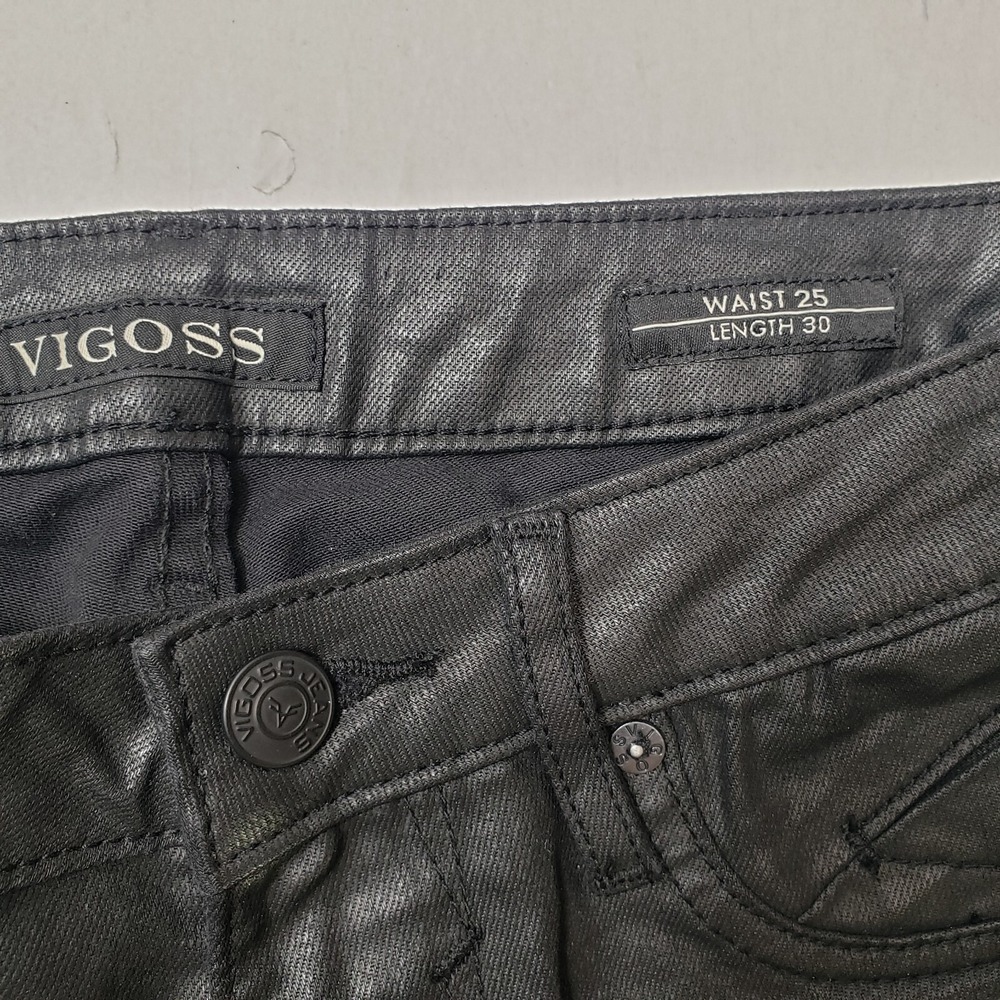 Vigoss Shiny Black The Jagger Moto‎ Pants Skinny Zippers Womens Size 25 Mid rise - Picture 5 of 8